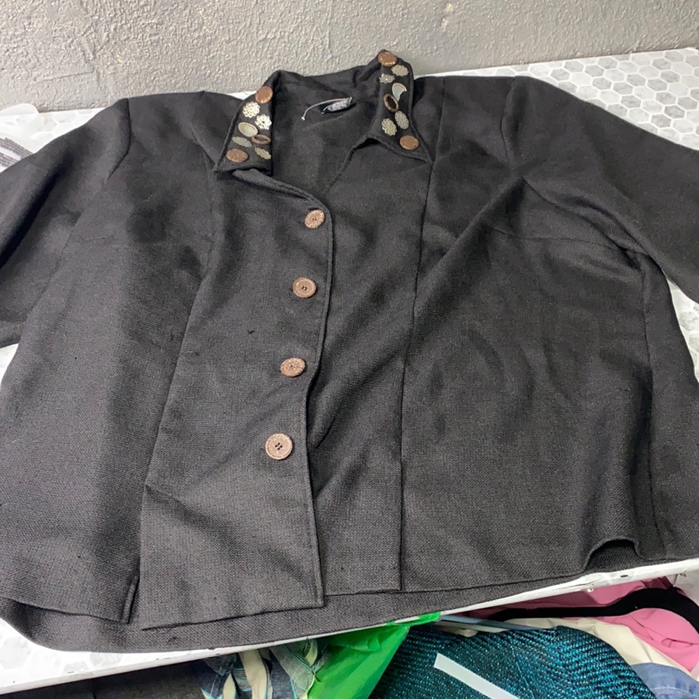 Vintage Russell Kemp Sz 4X Button Up Black Short Sleeve Shoulder Pad Jacket